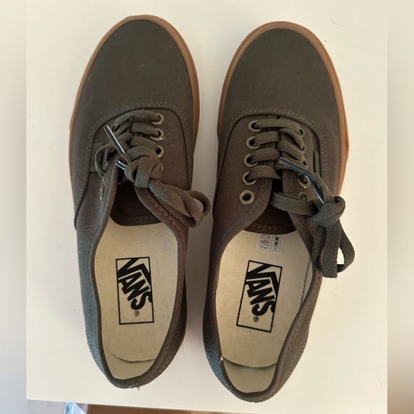 Vans Olive Green Canvas Sneakers with Tan Sole - Picture 5 of 6